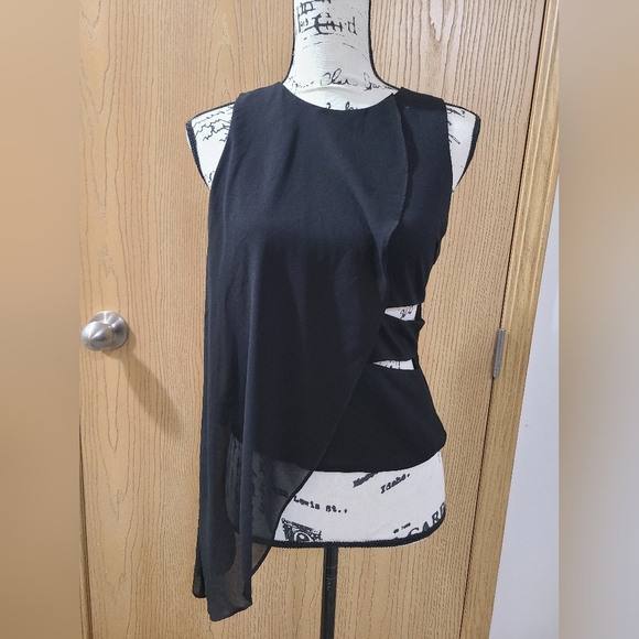 AKIRA Tops - Akira Chicago Black Label asymmetrical sheer drape cutout side sexy club top
